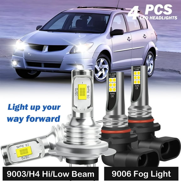 For Pontiac Vibe 2003 2004 2005 2006 2007 2008 4x LED Headlight Fog Light Bulbs Combo Kit 6000K