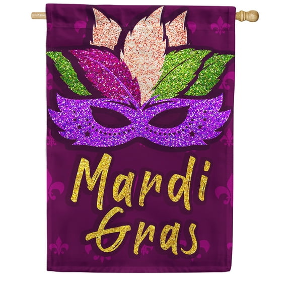 America Forever Flags Glitzy Mardi Gras Mask, Mardi Gras House Flag, Masquerade Masks Fleur De Lis Carnival 28 x 40 Inch Double Sided Seasonal Yard Outdoor Holiday Decorative Flag