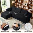 thumbnail image 4 of Pingliang Home 102" L-Shaped Sectional Sofa with Chaise and 2 Throw Pillows,Boneless Couch Comfy Corduroy Fluffy 3 Seater Couch with 2 Cup Holders for Living Room,Apartment,Office,No Assembly,Black, 4 of 11