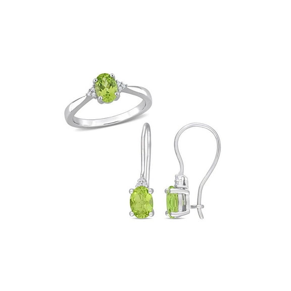 4/5 Carat (Ctw) Green Peridot Ring and Earrings Set in Sterling Silver for Women