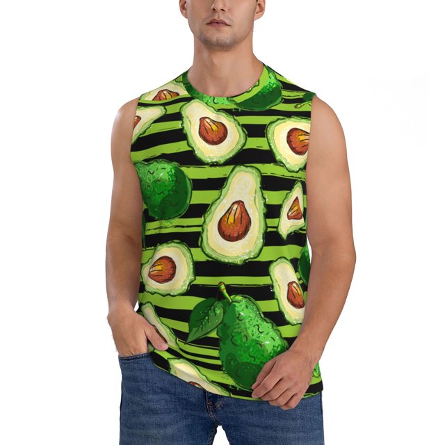 Balery Avocado Green Striped Camisetas sin mangas para hombre, absorbe la humedad y protege contra el mal olor.-Small