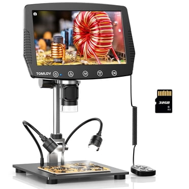 TOMLOV Digital Microscope 4.3" Screen – 1000X Coin Magnifier With Metal Stand & LED Lights, Great For Soldering, Error Coins, And PCB Inspection