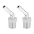 thumbnail image 1 of Accesorios de manguera con espiga de acero inoxidable 304 Unique Bargains 5/16" OD 3/8" BSPT codo de 45 grados para aire, agua, aceite, gas, combustible, 2 piezas tono plateado, 1 of 1