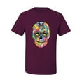thumbnail image 2 of Wild Bobby Dean Russo Colorful Sugar Skull Streetwear Men Graphic Tee, Maroon, 3X-Large, 2 of 5