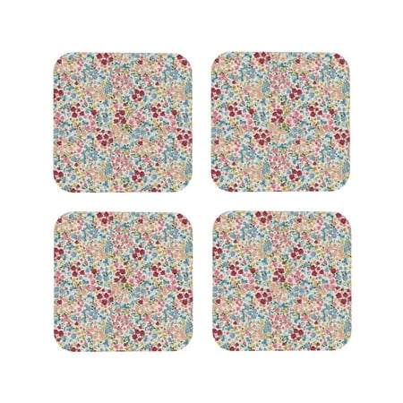 

Leather Coasters Set of 4 - Trendy Floral Design Lightweight Non-Slip Drink Coasters for Desk Anti-Scalding Desk Cup Coasters for Office Table Decor Square