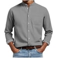 thumbnail image 3 of Men's Solid Color Casual Long Sleeve Stand Collar Button Down Shirt Top Modern Business Casual Office Work Travel Fashion Essential | AESTIVO,Gray 2XL, 3 of 8