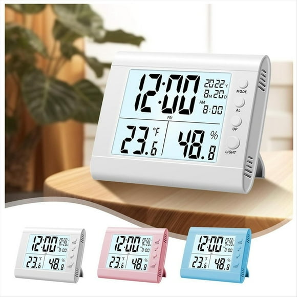 Reloj Electrónico con Pantalla LED con Día y Fecha Pantalla Digital Estéreo Reloj Despertador con Repetición Reloj de Escritorio con Temperatura Interior,C