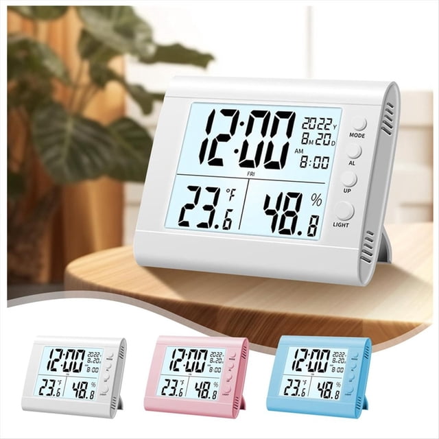 Reloj Electrónico con Pantalla LED con Día y Fecha Pantalla Digital Estéreo Reloj Despertador con Repetición Reloj de Escritorio con Temperatura Interior,A