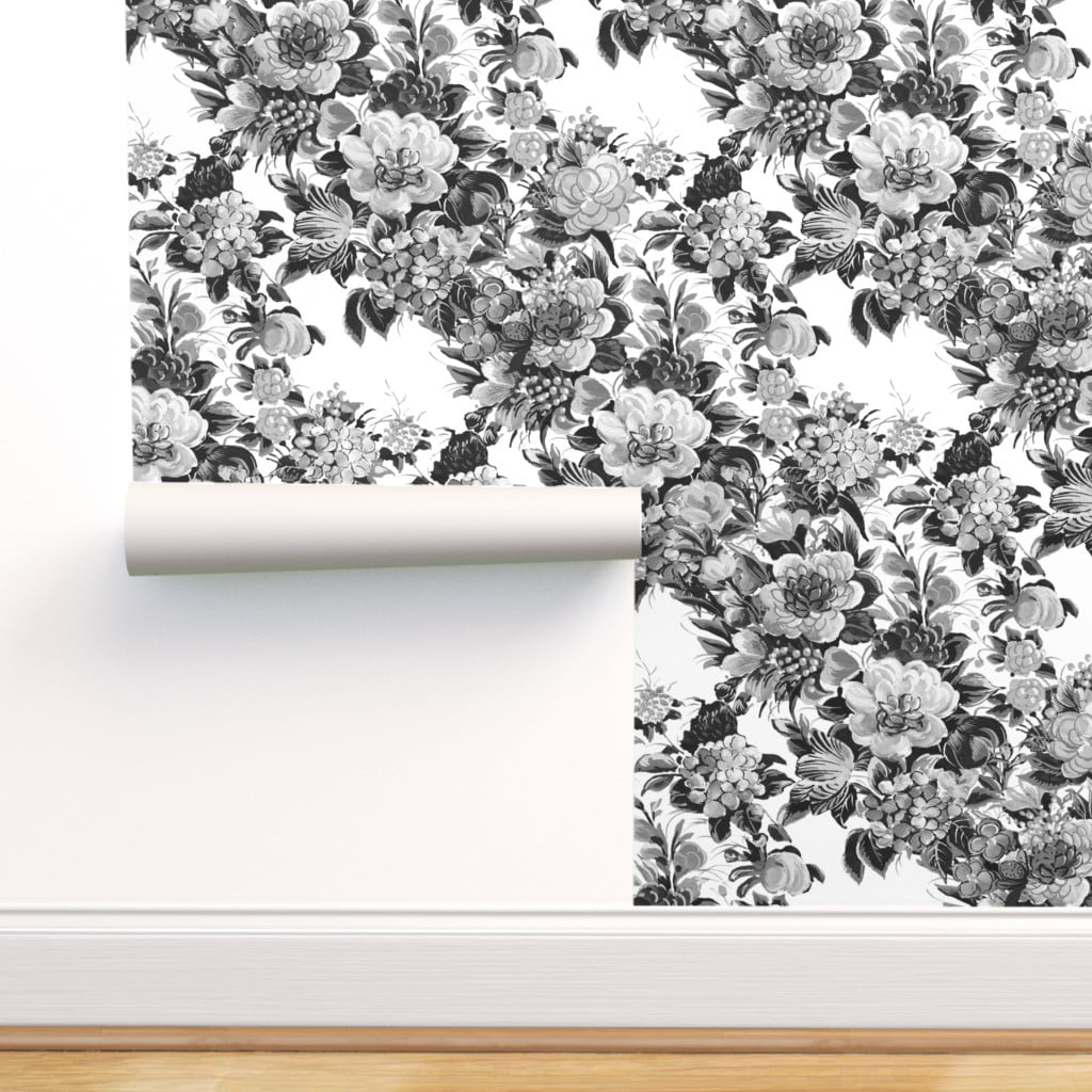 Removable Wallpaper Swatch Mid Century Modern Flower Cocktail Black