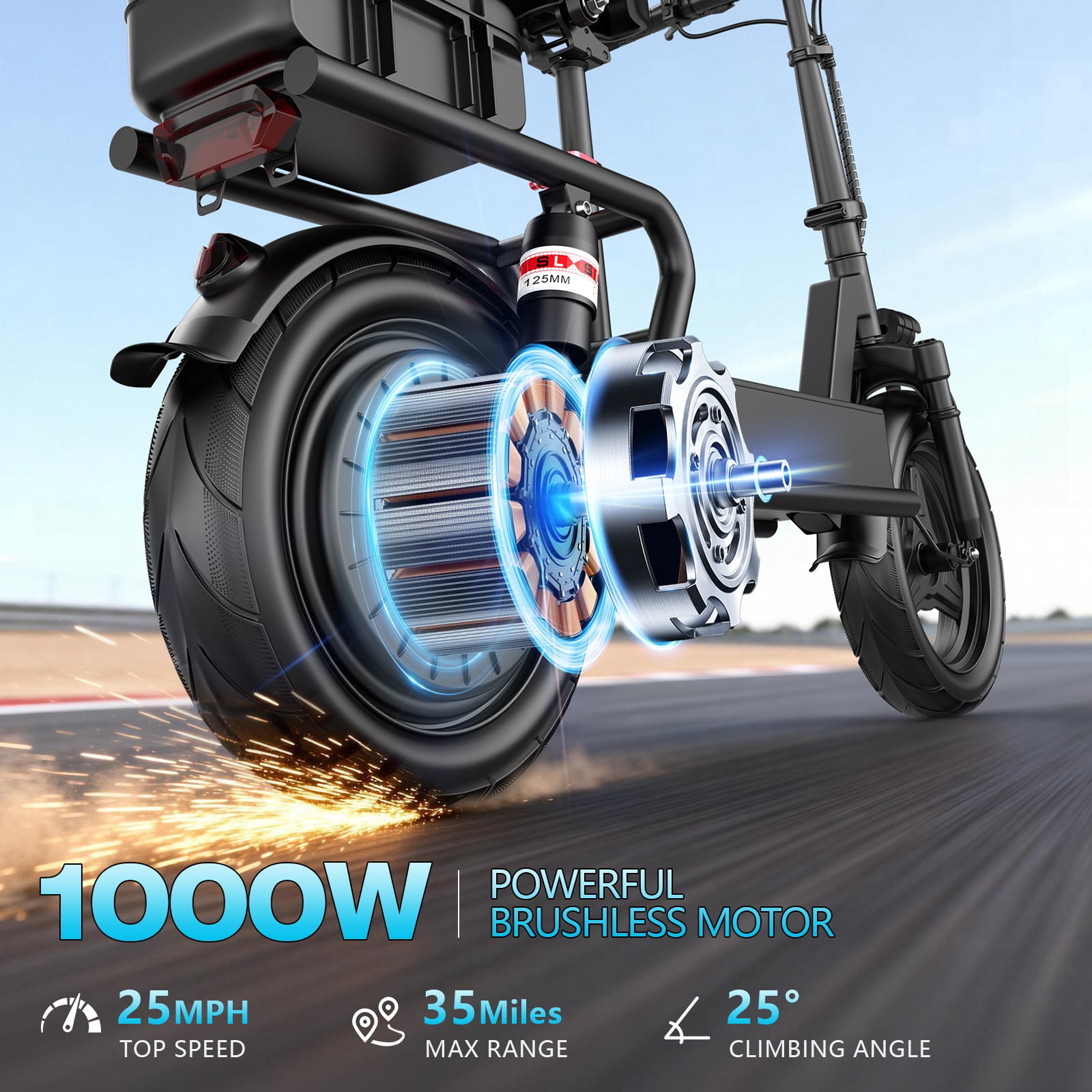 GWEIT Electric Scooter for Adults, 1000W Motor, 25 MPH, 35 Miles Range, Foldable, with Seat