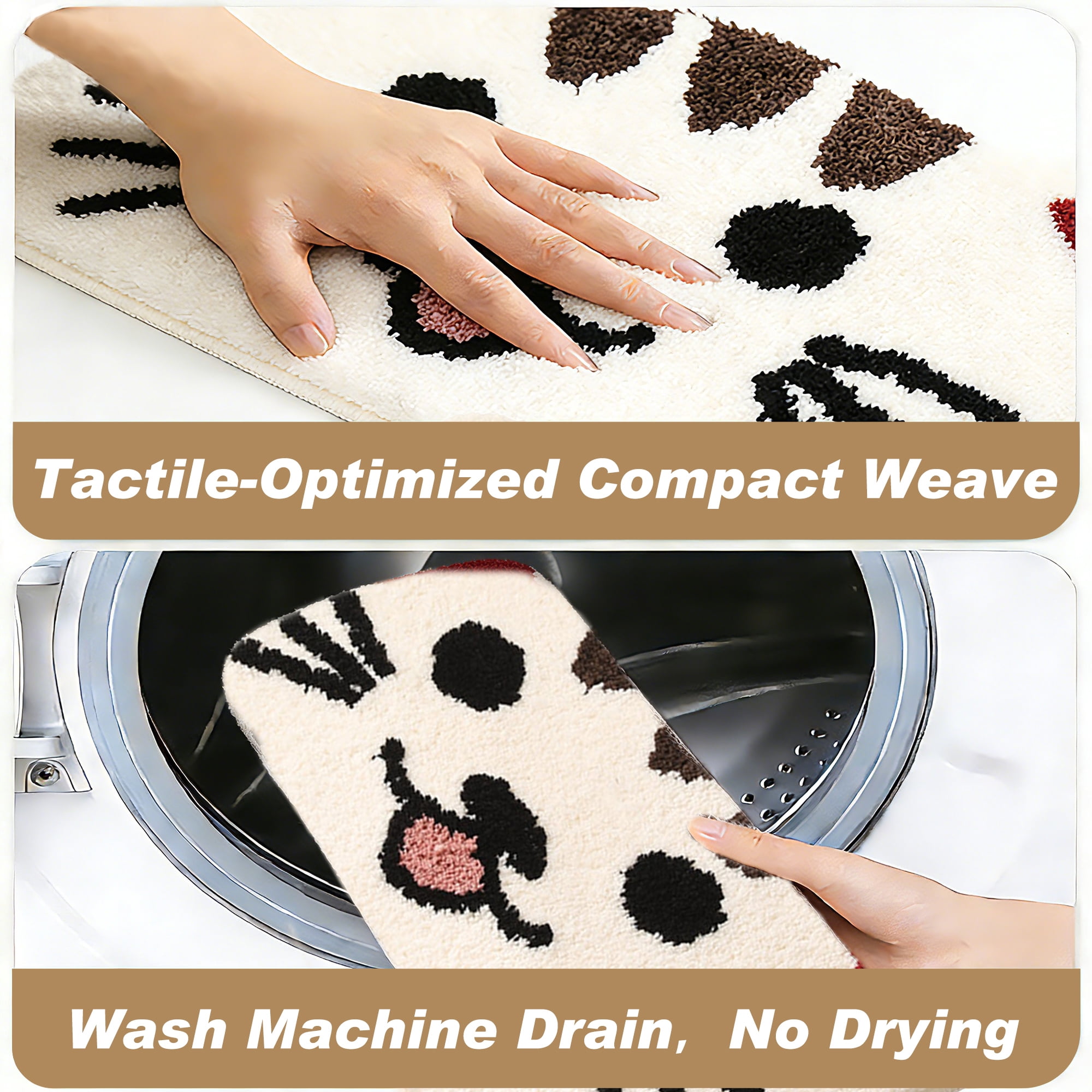 Kaisaatti Super Soft Absorbent Bath Mat-Cute Animal Pattern, Non-Slip TPE Backing, Machine Washable Quick Dry Bathroom Rug,15.7x27.6"(white cat,2pack)