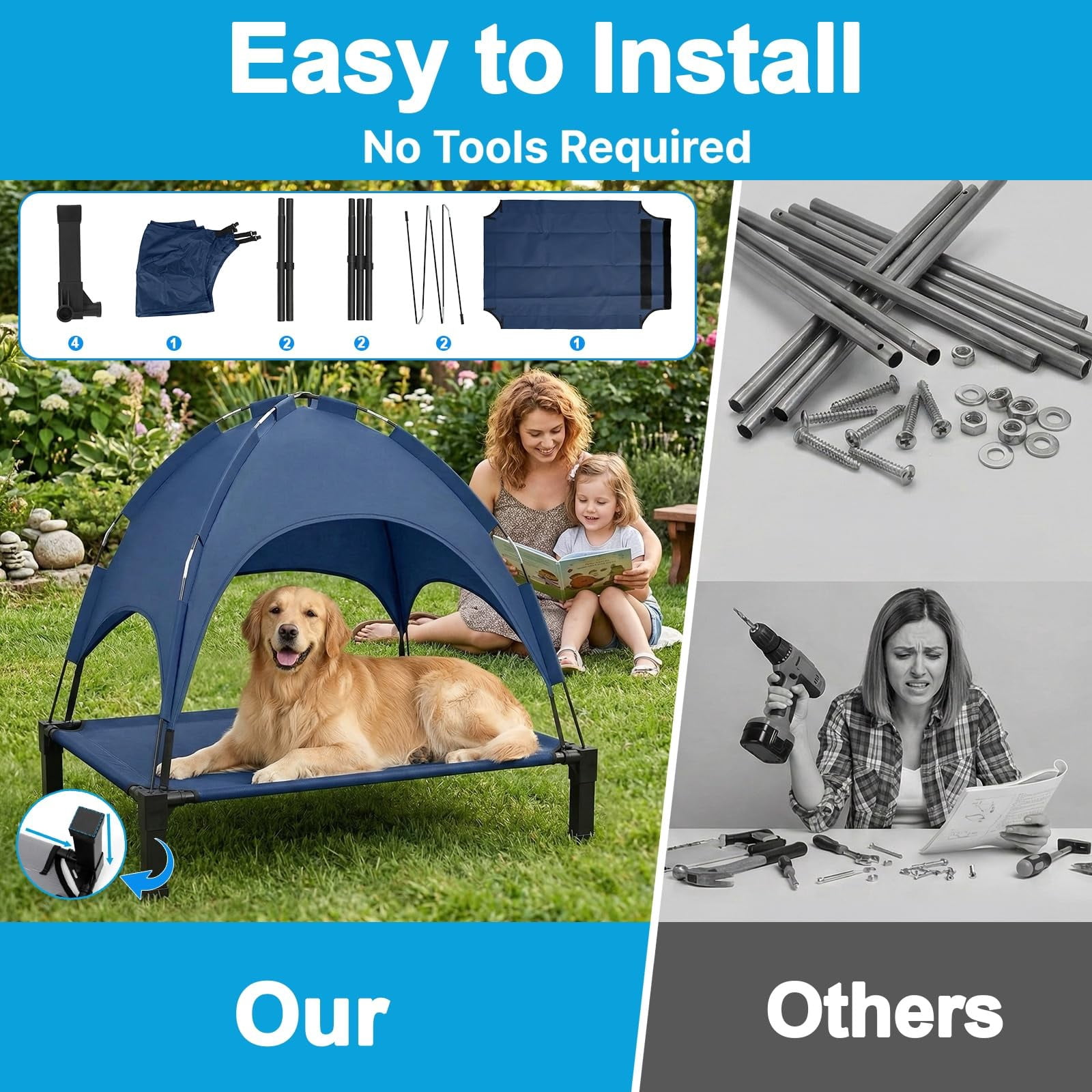 Elevated Dog Bed With Raised Pet For Large Dogs  Outdoor Removable Sun Shade Tent Breathable Mesh Portable Camping Beach Backyard Use