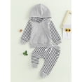 thumbnail image 2 of Bagilaanoe 2Pcs Toddler Baby Boy Long Pants Set Striped Long Sleeve Hoodie Pullover Tops + Sweatpants 6M 12M 18M 24M 3T Kids Casual Sweatsuits, 2 of 8