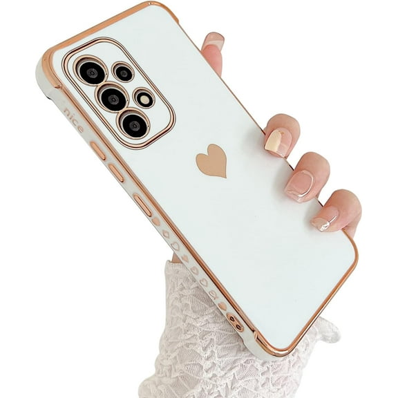 for Samsung Galaxy A52 5g Case Luxury Cute Love Heart Plating Pattern Phone Case for Galaxy A52 4g Soft Silicone Shockproof Bumper with Camera Protection for Samsung A52s 5g-White