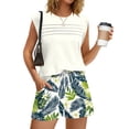 thumbnail image 2 of 2 Piece Short Sets for Women Summer Vacation Outfits Cap Sleeve Tops and Floral Shorts Set Hawaiian Beach Clothes Mint Green S, 2 of 6