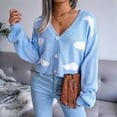 thumbnail image 6 of Women'S Casual Elegant Cloud Print Cropped Button Front Long Sleeve V Neck Knit Cardigan Blue M, 6 of 10