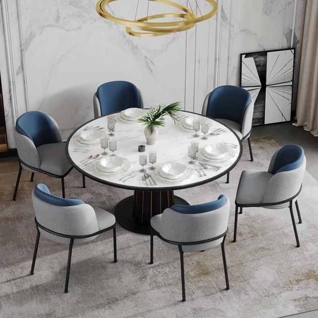 Noble House 6 Modern Chairs with Slanted Legs and Adjustable Feet(Blue+Gray)