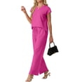 thumbnail image 3 of Cueply 2 Piece Sets for Women Summer Casual Vacation Outfits Cap Sleeve Wide Leg Long Pants Lounge Sets, 3 of 9