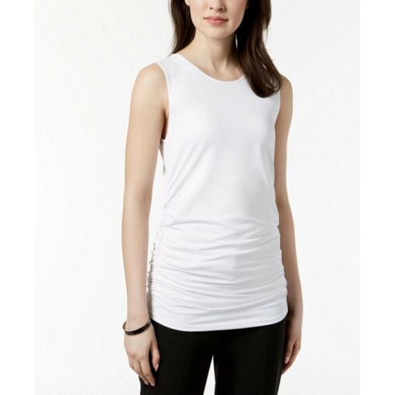 Alfani Women's Petite Ruched Tank Top White Sleeveless Size PP