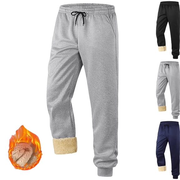 RJMDKXZ Mens Thickened Fleece Lined Sweatpants Winter Outdoor Thermal Warm Elastic Waist Drawstring Casual Workout Jogger Trousers with Pocket