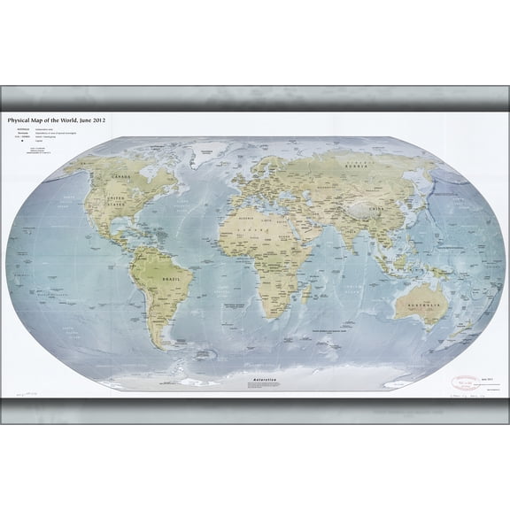 24"x36" Gallery Poster, cia Physical map of the world, June 2012