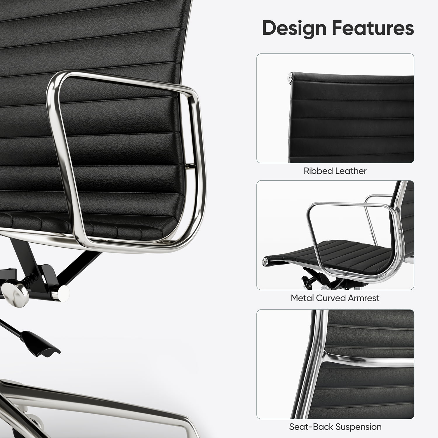 High Back Office Chair Ergonomic Office Chair Swivel Leather Task Chair with Lumbar Support,Adjustable Height,Black