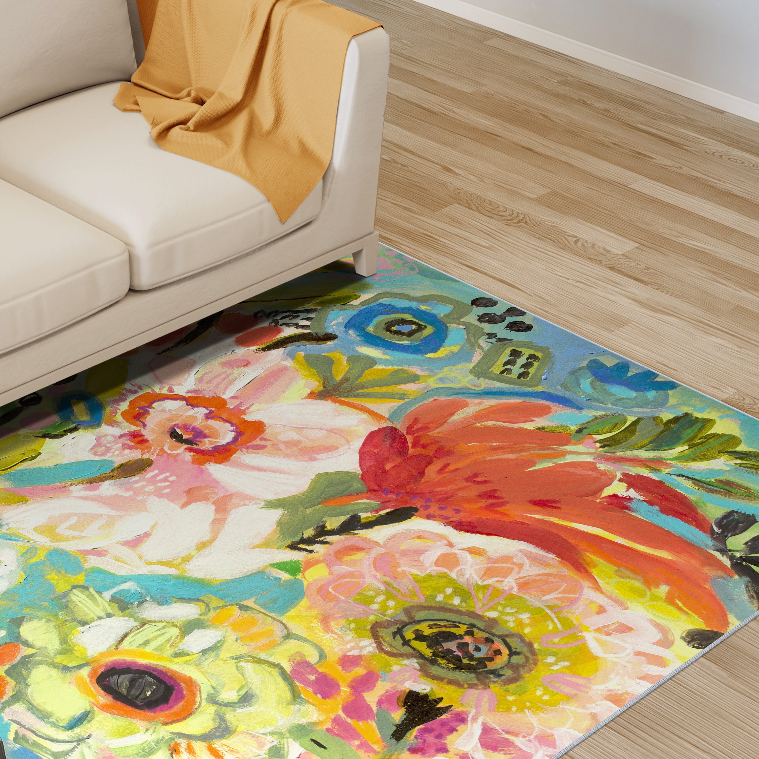 Secret Garden Floral III Washable Art Area Rug size 5'x8'