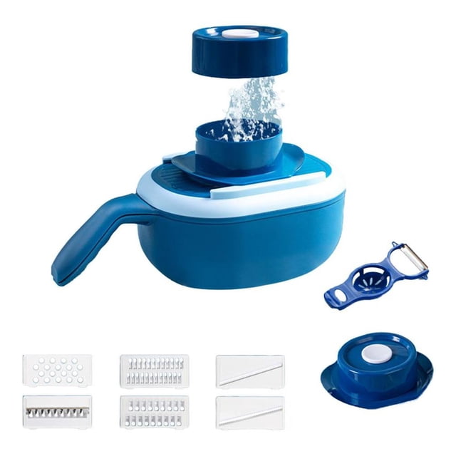 Kearding Cocina multifuncional patata zanahoria pepino mandolina cortador rallador trituradoras con colador cocina frutas y verduras herramientas Cocina y Comedor azul Kearding HA043664-01