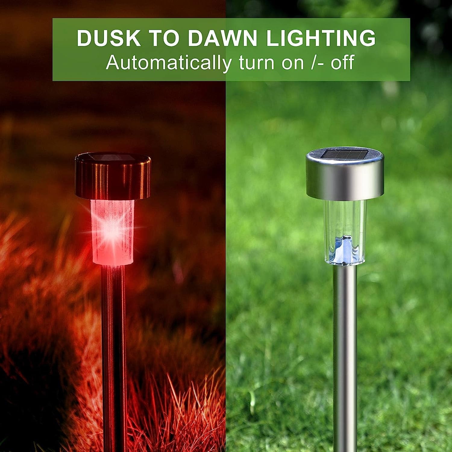 PUCACHI 12 Pack Outdoor Solar Lights Solar Landscape Lights, Stainless Steel LED Outdoor Lighting, Waterproof Garden Lights for Walkway, Terrace, Multicolor