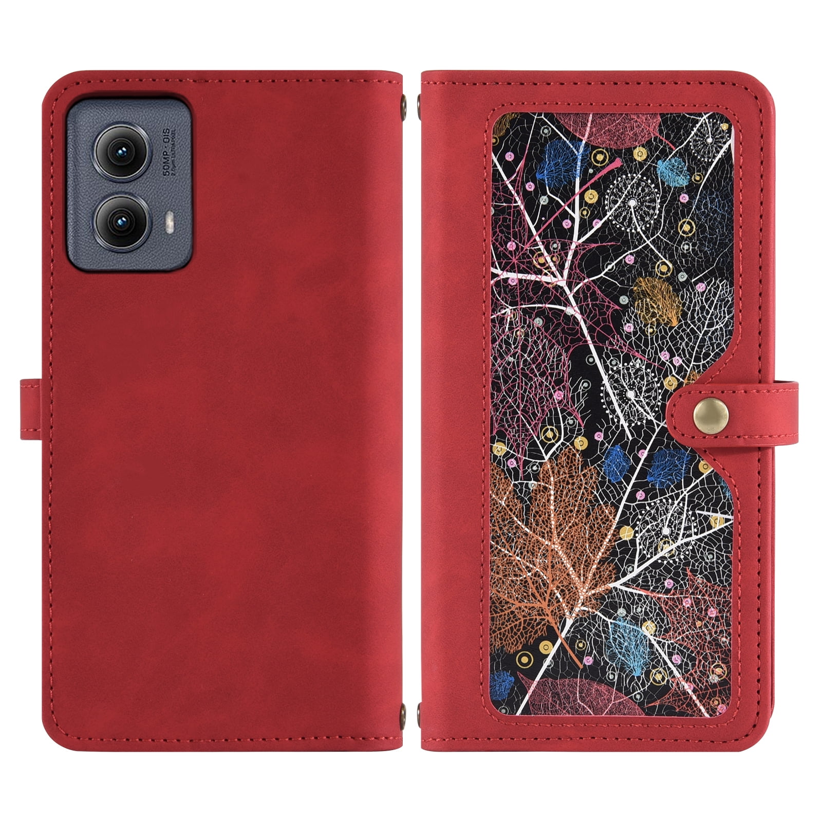 Asuwish Phone Case for Motorola Edge 5G 2024 Wallet Cover With Tempered Glass Screen Protector Crossbody Wrist Strap Flip Pattern Zipper Credit Card Holder Stand Slot Cell Moto Edge2024 Women Men Red
