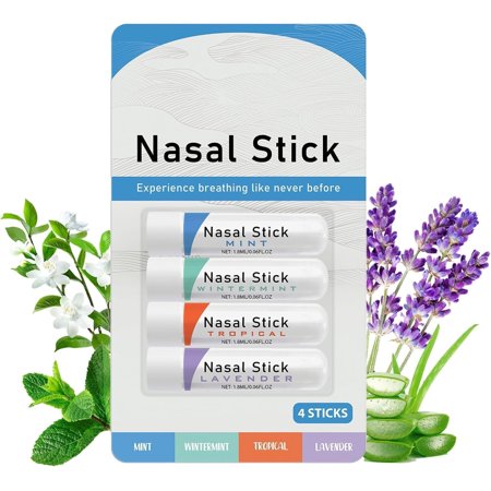 LUOLILI Nasal Stick 4 Pack: Enhances Breathing, Boosts Focus, Fresh Cooling Sensation, Essential Oil Liquid