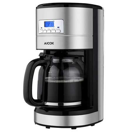Aicok Coffee Maker , 12 Cups Programmable Coffee Maker with Timer, Coffee Pot, and Reusable Filter, Stainless