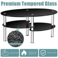 thumbnail image 6 of Canddidliike Tempered Glass Oval Side Coffee Table-Black, Tempered Glass Table with 2 Bottom Shelves, Clean & Elegant Style, Perfect for Media Components, 6 of 8