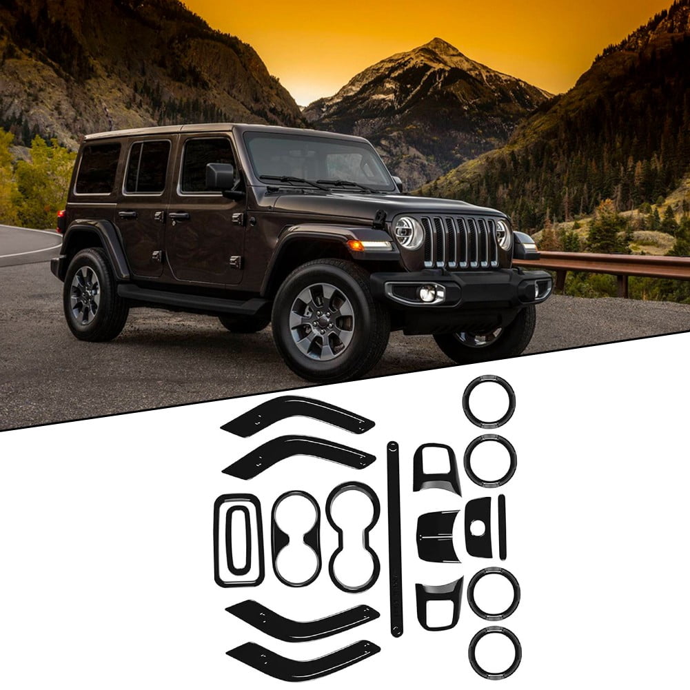 Zriyin 18pcs Car Interior Decor Trim Kits for Jeep for Wrangler JK 11-17, Black
