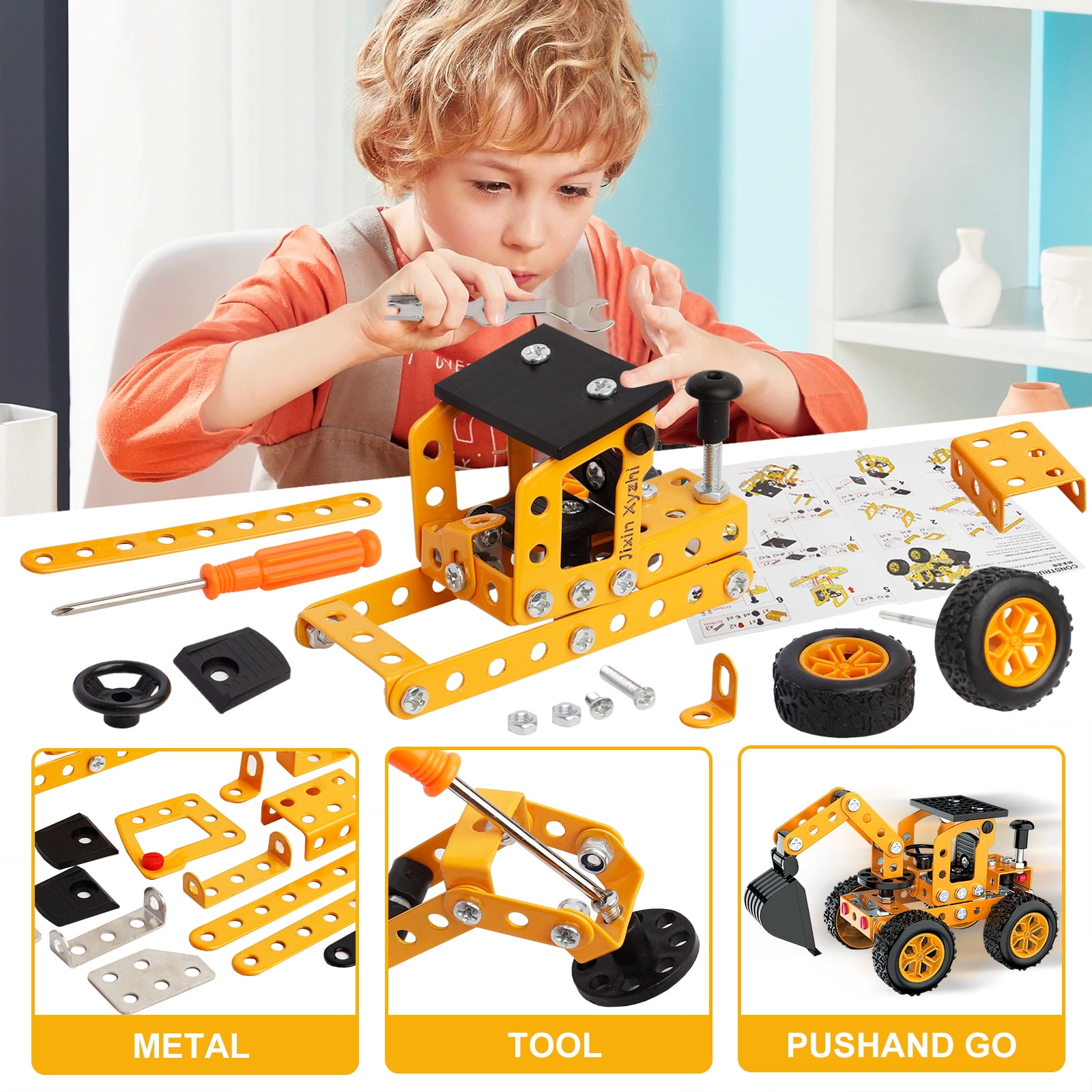 Erector Sets STEM Metal Toys Helicopter and Excavator Two kits
