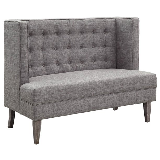 Furniture of America Gudra Fabric Tufted Loveseat Bench in Light Gray