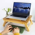 thumbnail image 3 of Bamboo Laptop Desk with Folding Legs Tilting Surface Workstation Table Adjustable Laptop Stand Bed Tray for tv Sofa Study Computer Ipad Book (Natural), 3 of 7