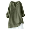 thumbnail image 3 of Sevevn Women's V-Neck Long Sleeve Loose Cotton And Linen Shirts Summer Shirts Blouse Army Green L Gift for Girls, 3 of 3