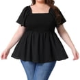 thumbnail image 2 of DARING DIVA Women's Plus Square Neck Ruffle Hem Blouse 3X Black, 2 of 6