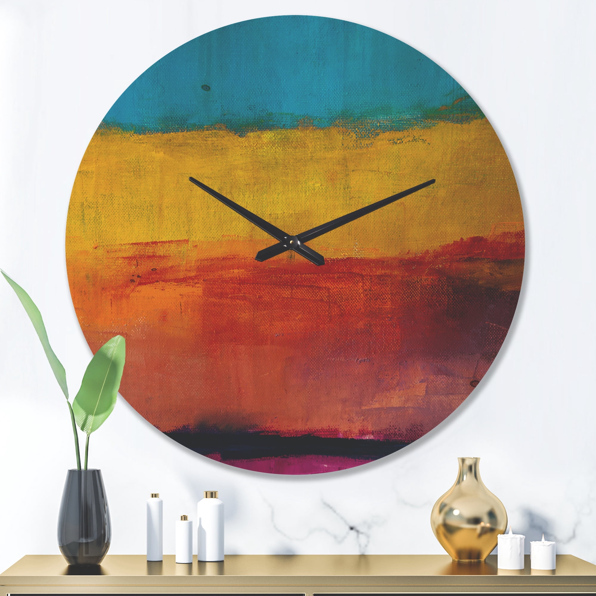 Designart 'Blue Yellow Orange in Abstract' Modern Wood Wall Clock