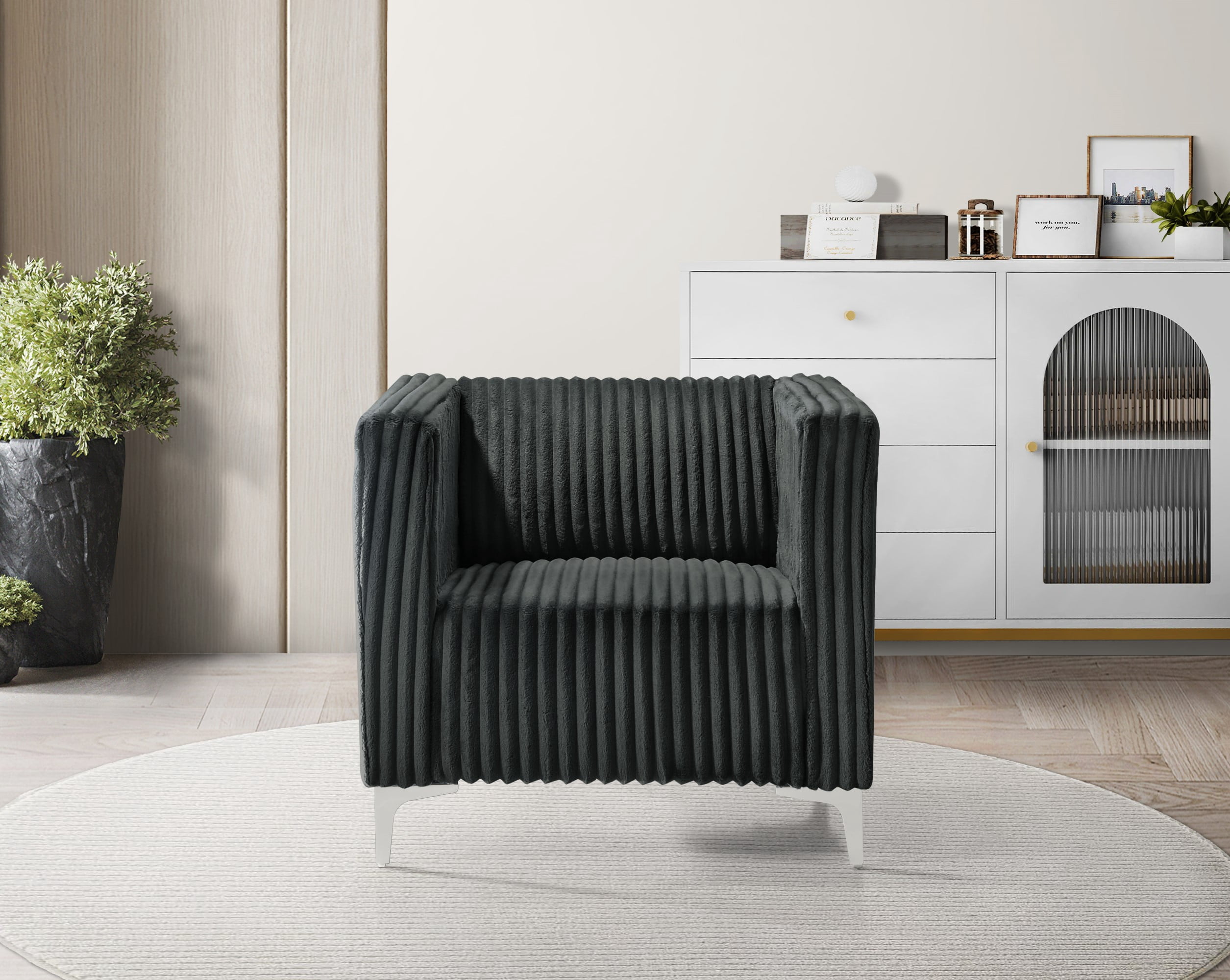 Home Design Gavin Velvet Square Arm Chair with Plush Cushions and Modern Upholstery, Durable Frame for Living Room, Contemporary Gray Design
