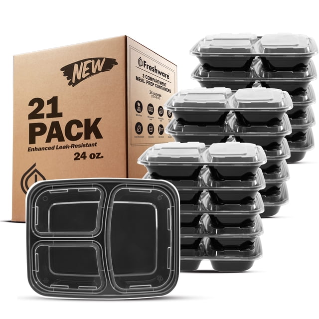 Recipientes de almacenamiento de alimentos Freshware con 3 compartimentos, 700 ml x 21