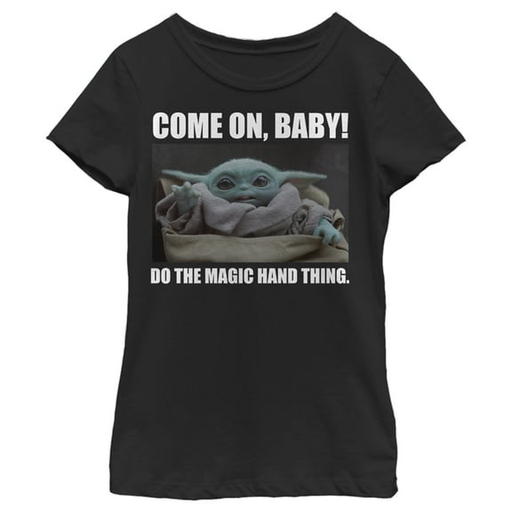 Girl's Star Wars: The Mandalorian The Child Do The Magic Hand Thing  Graphic Tee Black Medium