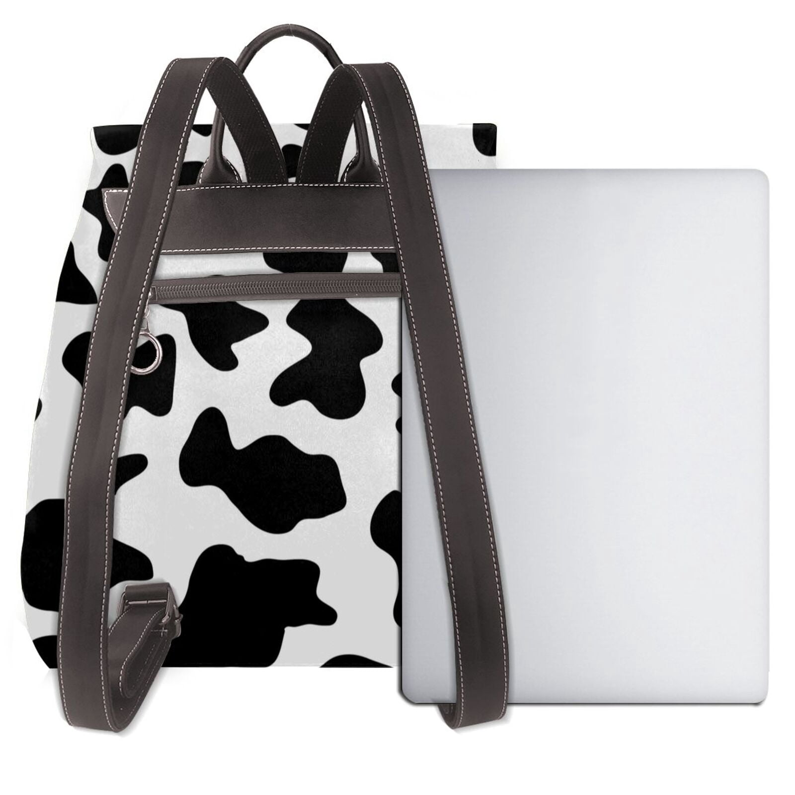Xecao Milk Cow Print Large Backpack Soft Leather for Women Travel with Compartment, Adjustable Convertible Strap
