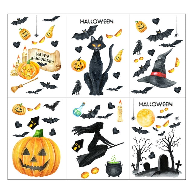 Pegatinas de pared para decoración de Halloween, adhesivos para ventanas, manualidades de bricolaje, calcomanías de espejo reutilizables impermeables 6 Piezas Jumpingount HA007620-00
