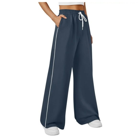 felwors Women's Wide Leg Sweatpants Elastic Waist Draw String Running Sports Pants Comfy Lounge Pants with Pockets Navy, S