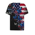 thumbnail image 4 of Feancey Women American Flag Tops Summer Short Sleeve Henley Shirts 4th of July Butterfly Striped Print Buttons Tunic Blouses V-neck Casual Distressed Patriotic Tshirts, 4 of 5