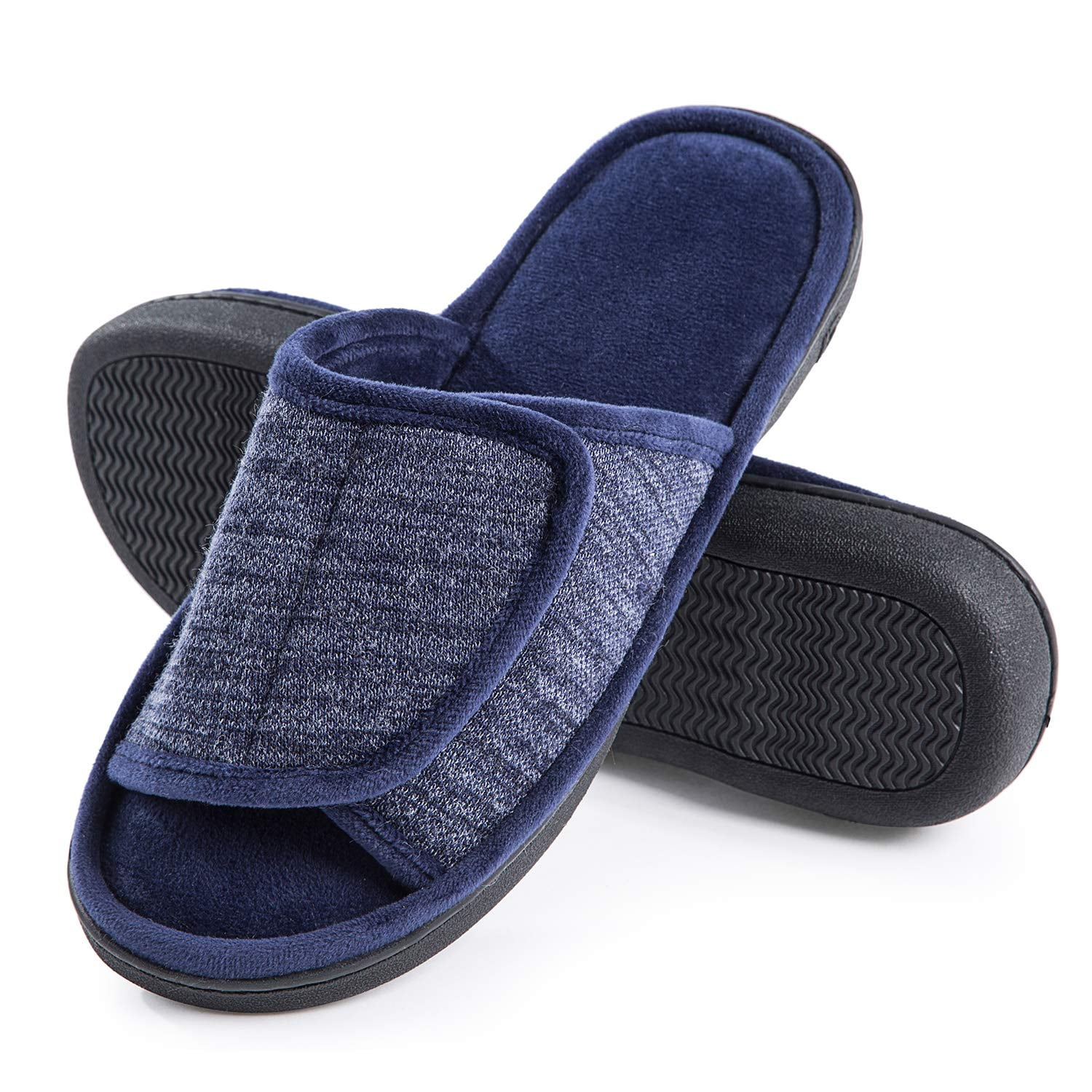 EverFoams Mens Comfort Memory Foam Slippers Soft Tweed Plush House Shoes with Stretchable Band