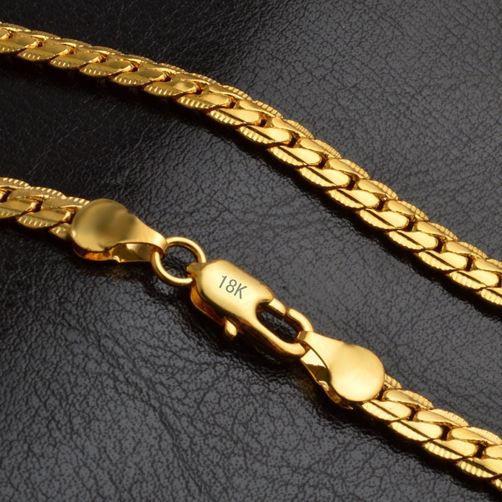 Women Men's Jewelry Solid 18K Yellow Gold Plated Snake Chain
