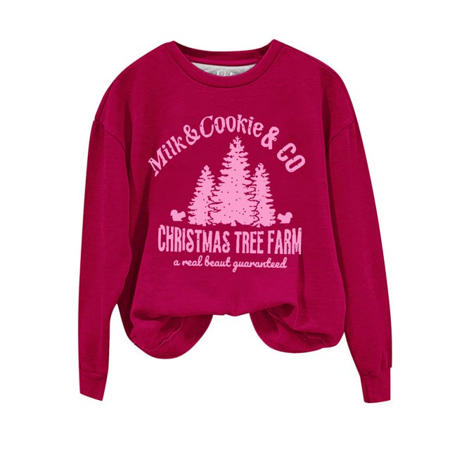 Staron Chandails de Noël pour Femmes Chandail à Manches Longues Hauts de Noël Amusants Chandail Graphique de Ferme avec Arbre de Noël Hauts Mode Blouse Décontractée à Col Rond Cadeaux de Noël pour Épouse